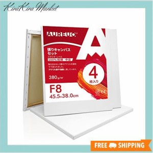 AUREUO 張りキャンバス セット F8 (45.5cmx38.0cm) 中目 100％コットン 4枚 初心者 絵画用具 芸術絵創作 現代油絵 美術装飾 水彩画・油絵