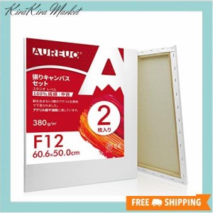 AUREUO 張りキャンバス セット F12 (60.6cmX50cm) 中目 100％コットン 2枚 初心者 絵画用具 芸術絵創作 現代油絵 美術装飾 水彩画・油絵