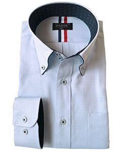 [パリス16ク] ワイシャツ メンズ 長袖 形態安定 ボタンダウン ドゥエボットーニ ライトブルーパイピング M D