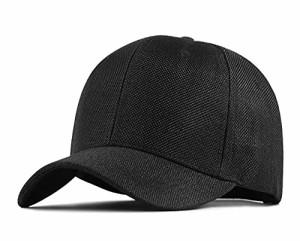 [Lovechic] キャップ 大きいサイズ メンズ 帽子 深め 麻 61-66cm 春 夏 秋冬 男女兼用（ブラック）