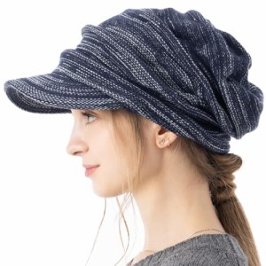 [Ｌｏｏ＆ｃ] [ルーアンドシー] 帽子 つば付き ニット帽 リンクルニットキャスケット 大きいサイズ レディース ゆったりサイズ ワッチ ニ