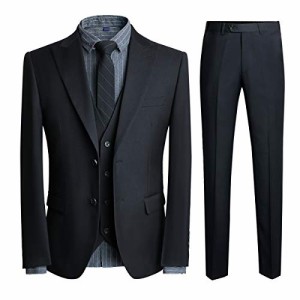 [YFFUSHI] スーツ メンズ ビジネス スリーピース 大きいサイズ 2つボタン 無地 S-4XL 大きいサイズ 結婚式 面接 就職(ブラック,3XL)