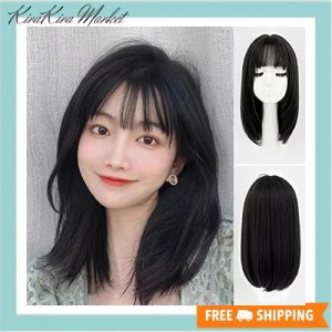 ウィッグ フルウィッグ ナチュラルwig 原宿 女性 普段使い セミロング ストレートレディス かつら 小顔 耐熱 (自然ブラック)