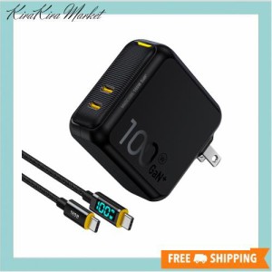 充電器 100W AOHI PD 充電器 Type-C 2ポート USB C 充電器 【 PSE技術基準適合/折りたたみ式/最軽量/GaN+ 】 ACアダプター、MacBook Pro/