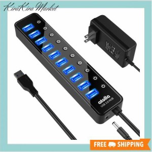 USB3.0ハブ 電源付き atolla USB ハブ 10ポート USBハブ セルフパワー/バスパワー USB Hub 5Gbps高速データ伝送 USB3.0 拡張 独立スイッ