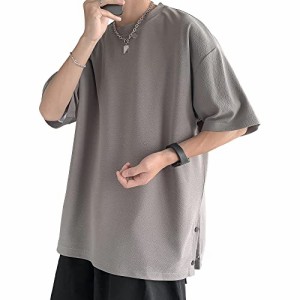 [Hiboss] tシャツ メンズ 半袖 大きいサイズ 無地 五分袖 おしゃれ ゆったり 服 夏服 メンズ 灰2XL