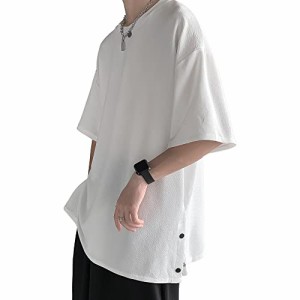 [Hiboss] tシャツ メンズ 半袖 大きいサイズ 無地 五分袖 おしゃれ ゆったり 服 夏服 メンズ 白3XL