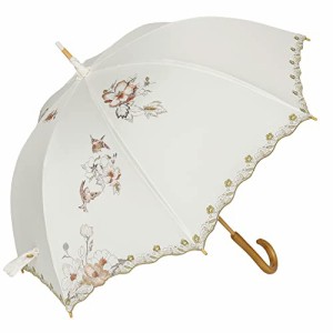 [シノワズリーモダン]日傘 完全遮光 長日傘 晴雨兼用 レディース UVカット かわず張り (芙蓉・ホワイト)