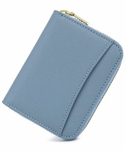 [honey＆blue] ミニ財布 カードケース レディース お札が折れない 二つ折り財布 本革 スキミング防止 (サックスブルー×グレー)