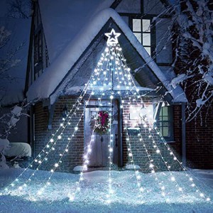 OSUDRY クリスマス イルミネーション 屋外 ソーラー ライト クリスマス 飾り led 防水 9本 350球 ドレープライト 家族 星 スター 星モチ