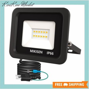 MIKISEN led 投光器 作業灯 看板灯 10w 電球色 1200LM 3000K 100w相当 1.8コード IP66防水 アース端子付2Pプラグ 120°広角 100V対応 ワ