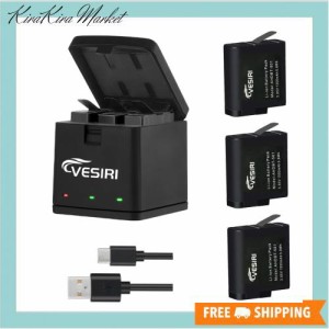 Vesiri GoPro Hero 7/6/5 バッテリー 充電器セット 3*1500mAh ゴープロ予備バッテリー GoProチャージャー LED付き充電器 Type C Micro US