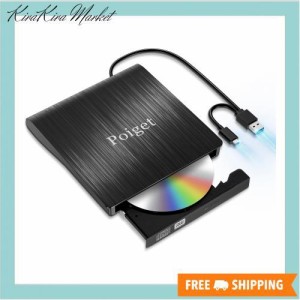 【2023新登場】Poiget CD/DVDドライブ 外付け DVDレコ DVD-Rプレイヤー CDレコUSB3.0＆Type-C両用 内蔵ケーブル Window/Linux/Mac OS対応