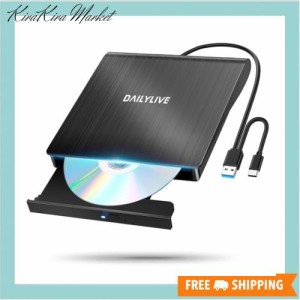 【2024革新モデル】外付けDVDドライブ CD DVDドライブ USB3.0＆Type-C両用ケーブル 外付けDVD/CDドライブ Window/Linux/Mac OS対応 静音 