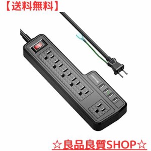 Micshion USB電源タップ コンセント 個別スイッチ 6AC充電口（110-240V）＋4USBポート（3.4A/5V）壁取付用固定フック 急速充電可能 雷ガ