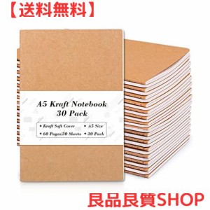 Feela a5 クラフトノート 30冊セット 横罫 A罫 7mm 30枚 無地表紙 防水 糸綴じ 水平開き ビジネス・会議ノート メモ帳 筆記本 読書ノート