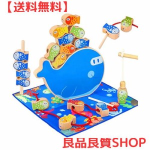 CORPER TOYS 木製おもちゃ 4in1 パズル 魚釣りおもちゃ ひもとおし 紐通しおもちゃ バランスゲーム 棒通し遊び かわいい 木製パズル クリ