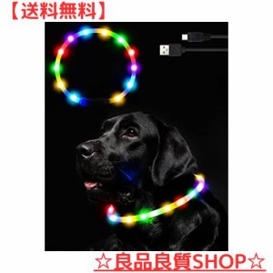 Nayouko 光る首輪 犬 LEDライト USB充電式 軽量 小型犬 中型犬 大型犬 ペット用品 視認距離400mで夜間も安心 サイズ調節可能 (レインボー