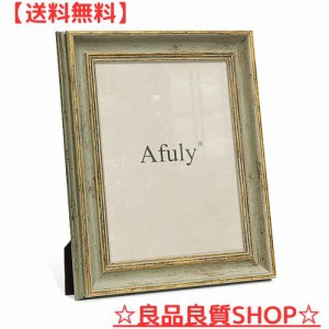 Afuly フォトフレーム おしゃれ 6切り 写真立て アンティーク グリーン ゴールド 壁掛け 縦横兼用 額縁 記念日 誕生日 お祝い ナチュラル