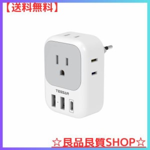 変換プラグ Cタイプ 海外旅行用 変換器 TESSAN 電源変換アダプター コンセントUSB-C付き 4個AC差込口 2個USB-Aポート 1個Type-Cポート 韓