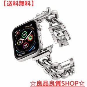 ステンレス チェーン ベルト シルバー Apple watch ultra 49mm バンド 調整器具不要 キラキラ レディース アップルウォッチ ultra、Serie