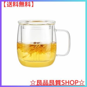 VKCHEF ティーカップ 耐熱ガラス コップ 茶こし付き マグカップ 蓋つき おしゃれ ティーセット 紅茶 ポット 耐熱 カップ コーヒーカップ 