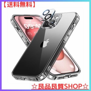 NIMASO ケース+カメラフィルム iPhone15用 クリア 保護ケース 黄変防止 耐衝撃 米軍MIL規格 SGS認証 PC背面 傷つけ防止 薄型 バンパー ワ