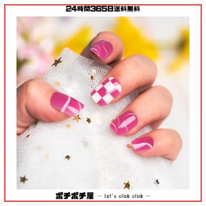 Sun＆Beam Nails ネイルチップ ショート ラウンド チェック 短め 付け爪 つけ爪 貼るだけ 人気 かわいい おしゃれ シンプル デザイン 24