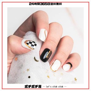 Sun＆Beam Nails ネイルチップ ショート ラウンド チェック 短め 付け爪 つけ爪 貼るだけ 人気 かわいい おしゃれ シンプル デザイン 24