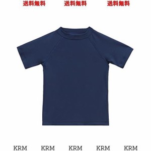 [ESTAMICO] キッズ 半袖 Ｔシャツ ラッシュガード UVカットUPF+50 男の子 水着 (ネイビー, 130cm/6T)