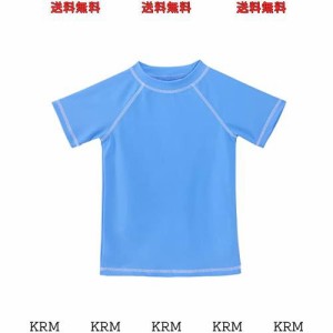 TIZAX キッズ ラッシュガード 子供 水着 半袖 Ｔシャツ UVカットUPF50+ (ブルー, 110/4T)