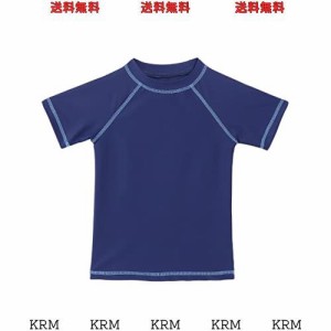 TIZAX キッズ ラッシュガード 子供 水着 半袖 Ｔシャツ UVカットUPF50 + (ネイビー, 120/5T)