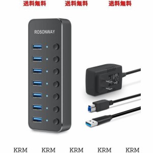 ROSONWAY USBハブ 3.0 電源付き 7ポート USB Hub アルミ製 5Gbps高速転送 セルフパワーとバスパワー両用 5V 電源 独立スイッチ付き