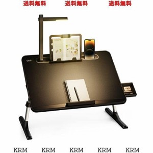 SAIJI ベッドテーブル LEDライト付け 3段明るさ調整 ミニテーブル 収納可能 折りたたみテーブル「安定性強化版」机 ローテーブル ノート