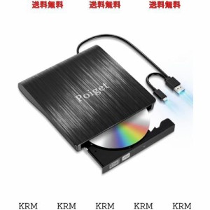 【2023新登場】Poiget CD/DVDドライブ 外付け DVDレコ DVD-Rプレイヤー CDレコUSB3.0＆Type-C両用 内蔵ケーブル Window/Linux/Mac OS対応