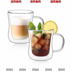 ComSaf ダブルウォール カップ グラス タンブラー グラス コップ 取っ手付 二重構造 保温 保冷 350ml コーヒー ミルク ジュース 電子レン