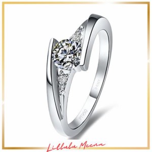 [THREE MAN] 純銀 結婚指輪 女性の婚約指輪 0.5CT 模擬ダイヤモンドプラチナジュエリー 女の子のための美しいケースギフト スタンプPT950