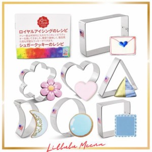 Ann Clark Cookie Cutters クラシックな幾何学模様 クッキー型7個セット(ハート、丸、正方形、長方形、三角形、三日月、花)、レシピ小冊