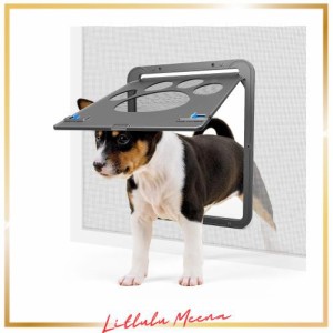 PETLESO猫ドア ペット用網戸ドア 網戸用ドア 猫用小中型犬用自由に出入の口 ロック可能のペットドア、24×29cm