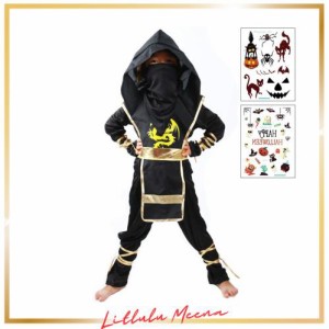 [MUXIU] 忍者 コスプレ 子供 ハロウィン 仮装 男の子 憧れの忍者になれる パーティー イベント 演出服 スーツ タトゥーシール 9点セット 