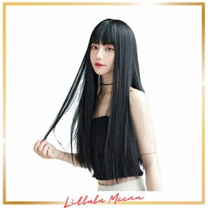 ウィッグ ロング ストレート かつら フルウィッグ 自然 ぱっつん 小顔 人気 耐熱 wig 原宿系 ファッション ネット/櫛付き 黒 ブラック