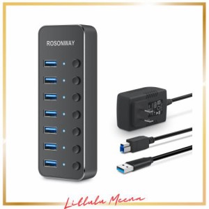 ROSONWAY USBハブ 3.0 電源付き 7ポート USB Hub アルミ製 5Gbps高速転送 セルフパワーとバスパワー両用 5V 電源 独立スイッチ付き