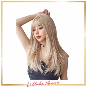 ウィッグ ロング wig ミディアム 自然 ストレートカツラ フルウィッグ セミロング レイヤー レディース かつら ネット付き（白金色）