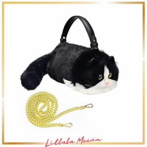 [ＨＵＩＪＵＦＵ] 猫型カバンポーチトートバッグ 猫好きプレゼント母の日 猫 ギフトねこ誕生日プレゼント 女性(大きい黒と白)