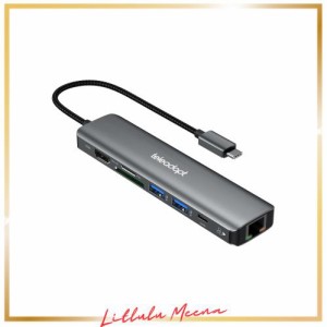 Teleadapt USB Cハブ 7-in-1 USB Type-C ハブ 4K@60Hz HDMI 1Gbps Lan ハブ イーサネット 100W PD充電 USB 3.0 ポート ハブ SD TF カード