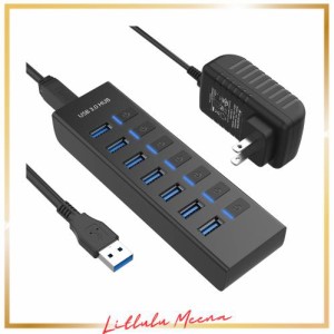 JESWO USB ハブ 電源付き USB Hub 7ポート 5V/3A ACアダプタ付き USBハブ 3.0 セルフパワー/バスパワー USB拡張 5Gbps高速転送 独立スイ