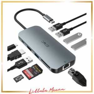 JESWO 10-in-1 USB C ハブ アダプタ 4K@60Hz HDMI出力 100W PD急速充電 3*USB 3.0ポート 2*USB 2.0ポート ギガビットイーサネット LAN ポ