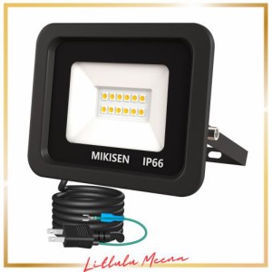 MIKISEN led 投光器 作業灯 看板灯 10w 電球色 1200LM 3000K 100w相当 1.8コード IP66防水 アース端子付2Pプラグ 120°広角 100V対応 ワ