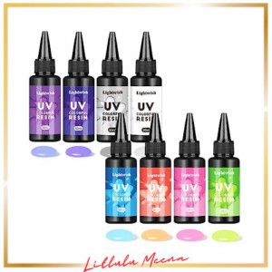 LIGHTWISH カラーレジン液 UV-LED対応 50ml*8色 大容量 カラーUVレジン 光沢 急速硬化 ほぼ無臭 手芸 DIY用