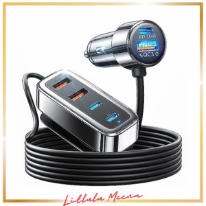 AINOPE 90W シガーソケット usb-c 急速充電 6ポート 車載充電器 PD 30W ＆ QC3.0 後部座席/旅行/家族 シガーソケット コンセント アクセ